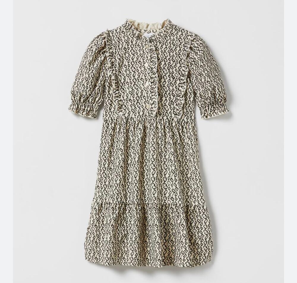 Zara girls ecru black crepe ruffle dress size 8